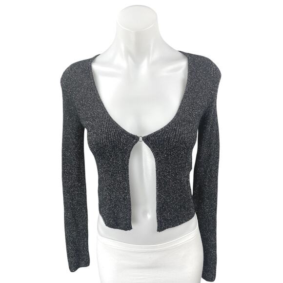 Abercrombie & Fitch Women's Black Metallic Long Sleeve Knit Crop Sweater Top XXS - Picture 1 of 4